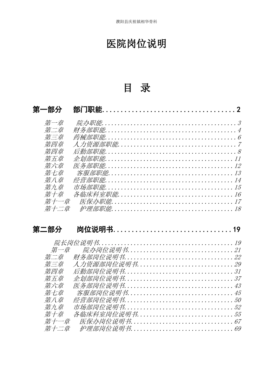 最全医院岗位说明书1_第1页