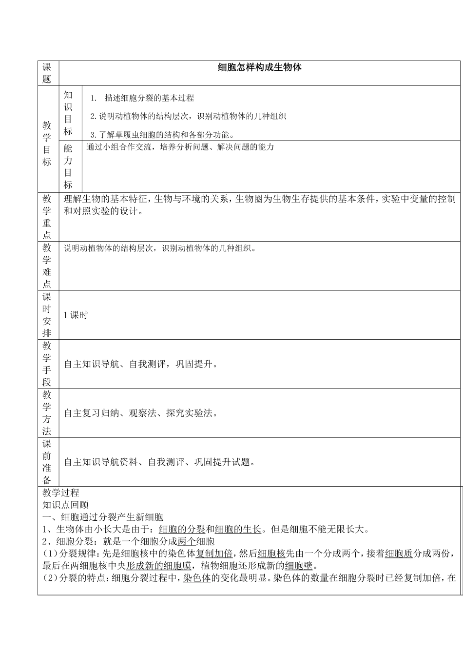 细胞怎样构成生物体教案_第1页