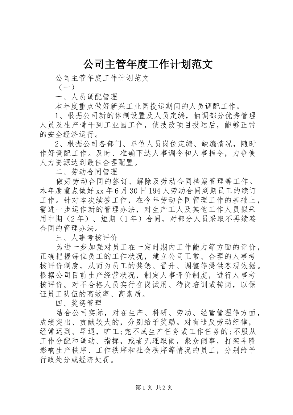 公司主管年度工作计划范文_第1页