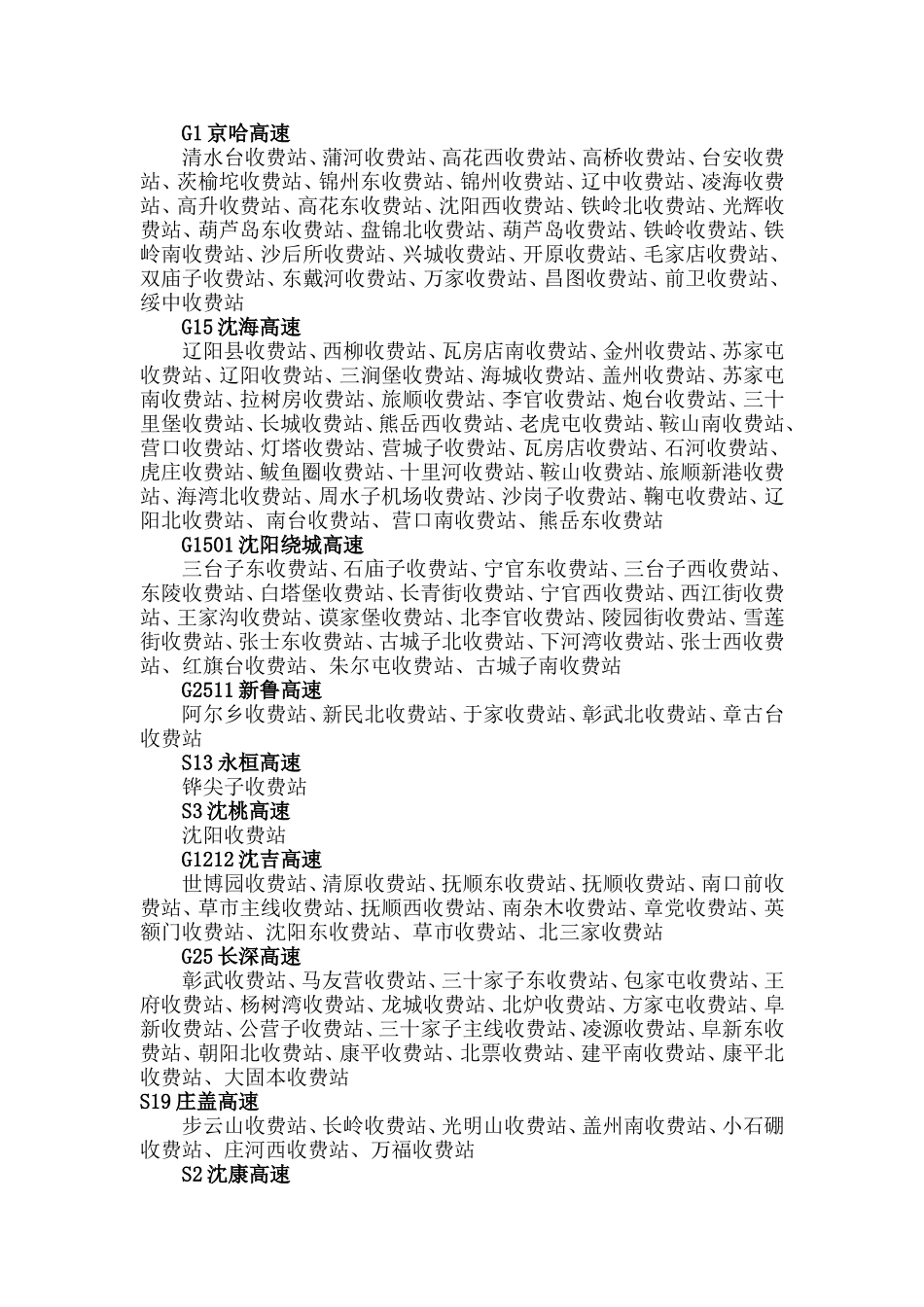 辽宁省高速公路收费站一览表_第2页