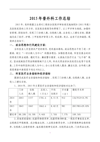 普外科2015年工作总结