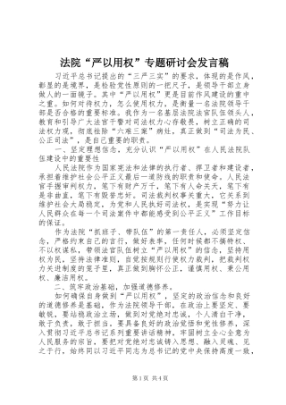 法院“严以用权”专题研讨会发言稿