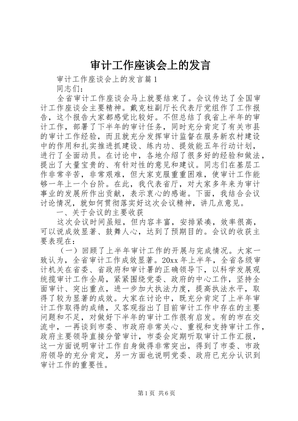 审计工作座谈会上的发言_第1页