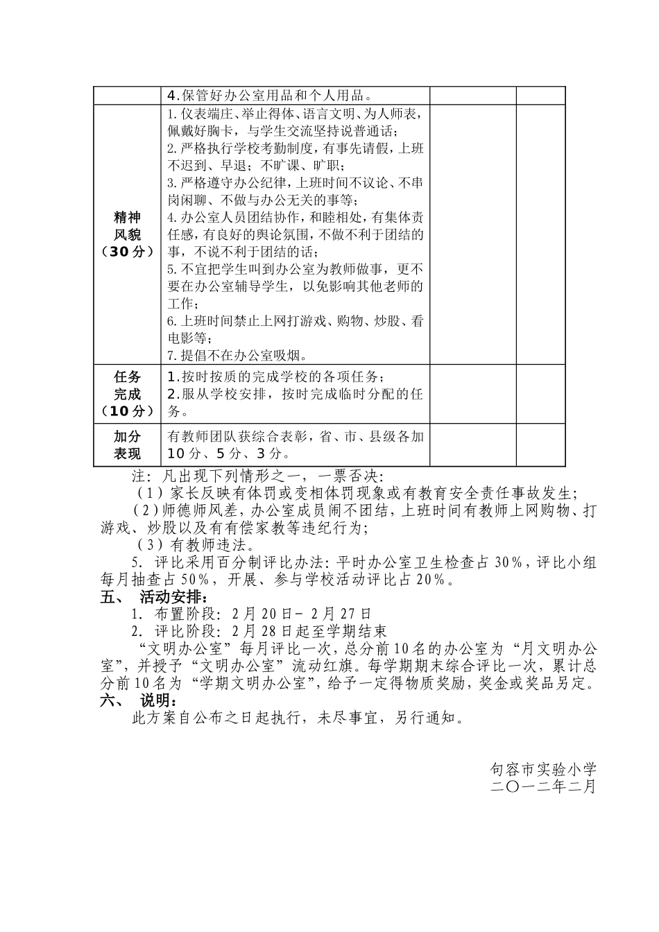 实验小学文明办公室评比活动方案_第2页