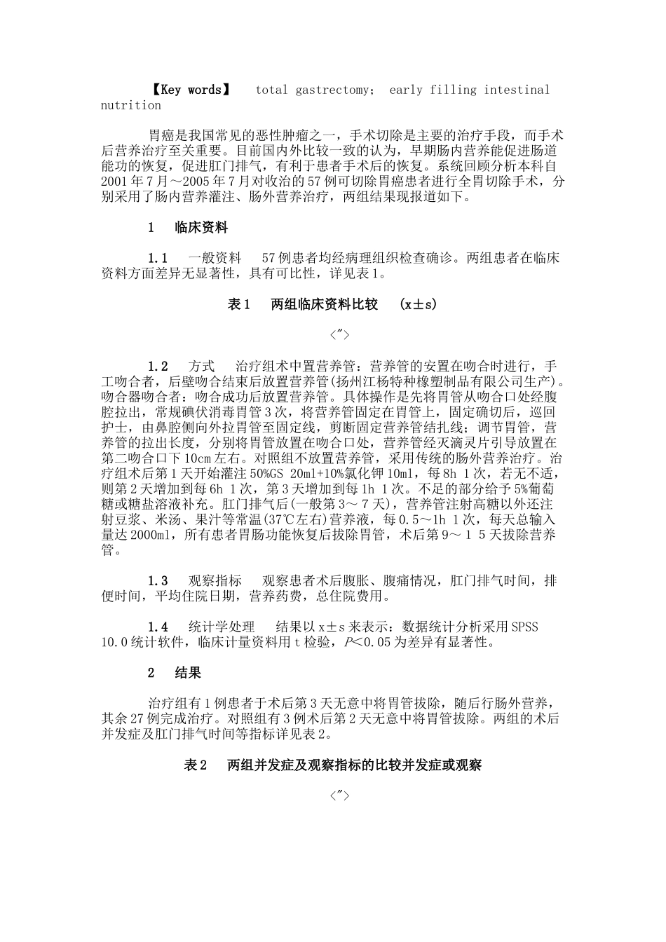 全胃切除术后早期肠内营养灌注的临床观察(精)_第2页