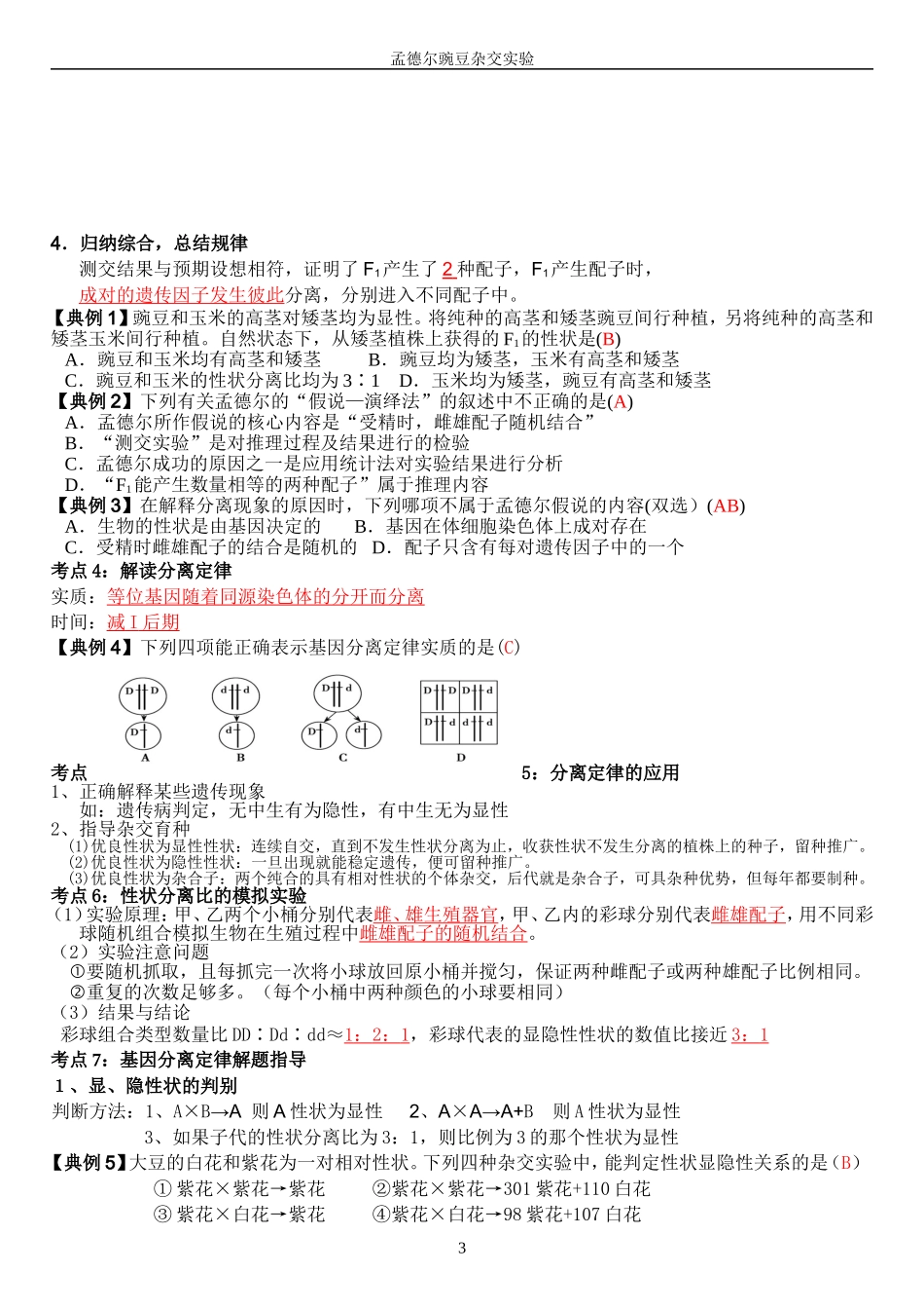 孟德尔的豌豆杂交实验知识点总结(教师版)_第3页