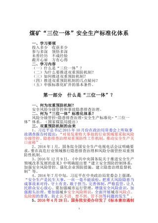 煤矿“三位一体”安全生产标准化体系
