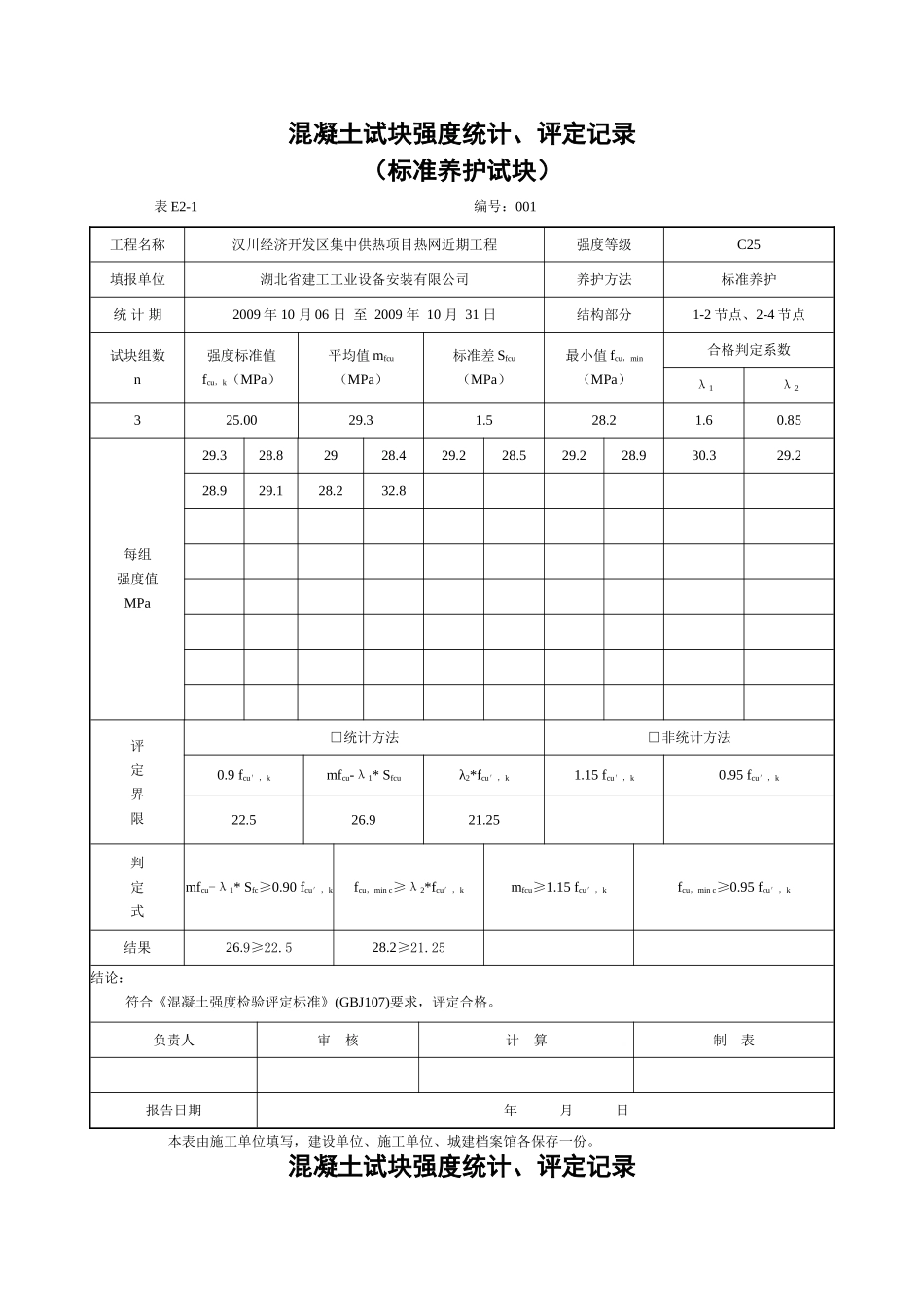 混凝土试块强度统计、评定记录表_第1页