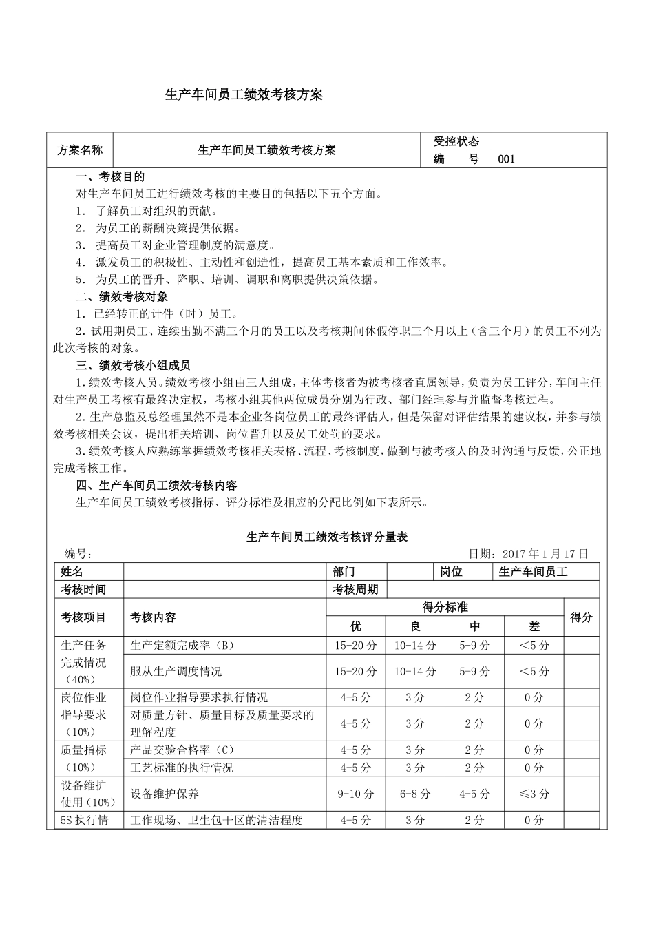生产车间工人绩效考核方案 (2)_第1页
