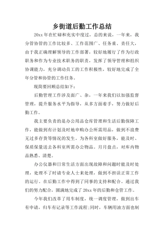 乡街道后勤工作总结