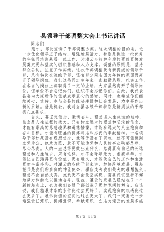 县领导干部调整大会上书记讲话