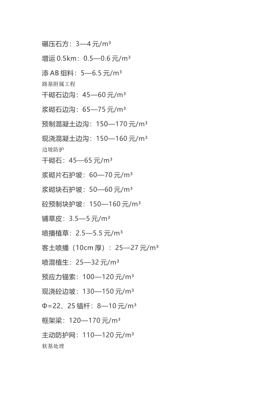 路、桥、隧道,清包工指导单价_第3页
