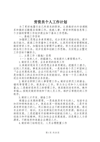 劳资员个人工作计划