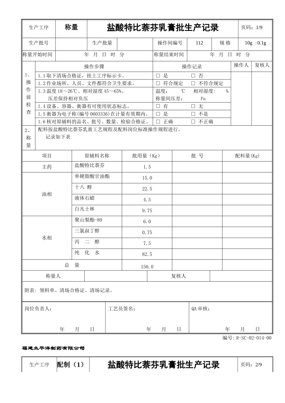 盐酸特比萘芬乳膏批记录_第2页
