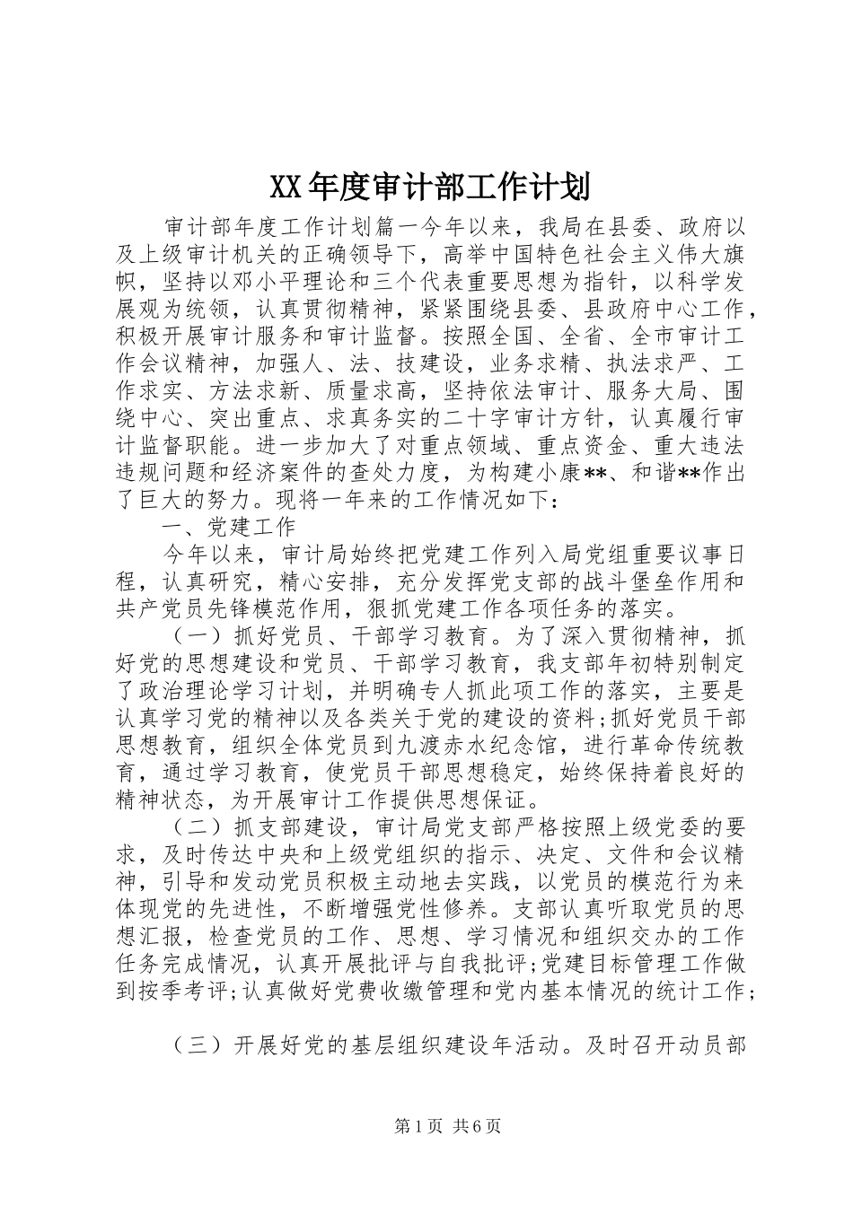 XX年度审计部工作计划_第1页