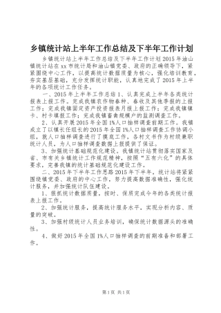 乡镇统计站上半年工作总结及下半年工作计划