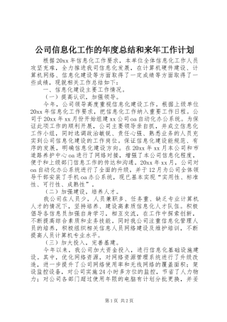 公司信息化工作的年度总结和来年工作计划