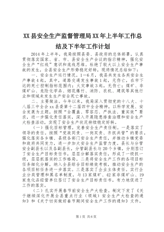 XX县安全生产监督管理局XX年上半年工作总结及下半年工作计划