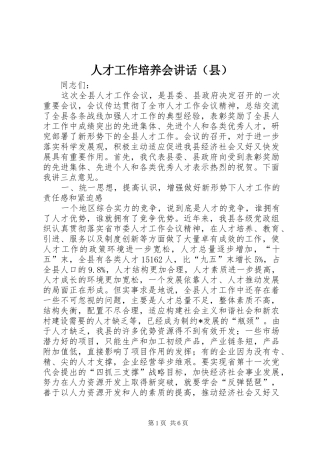 人才工作培养会讲话（县）