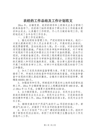 农经的工作总结及工作计划范文