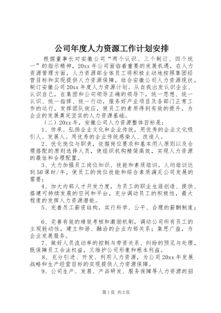 公司年度人力资源工作计划安排