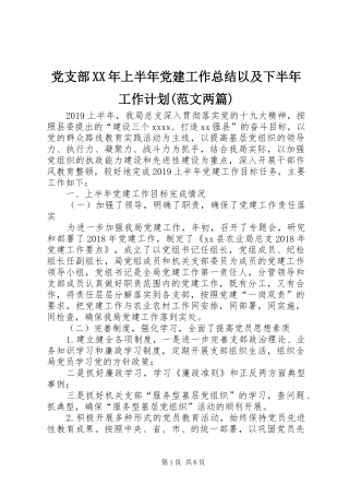 党支部XX年上半年党建工作总结以及下半年工作计划(范文两篇)