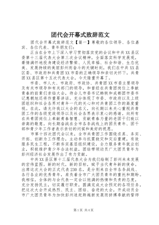 团代会开幕式致辞范文