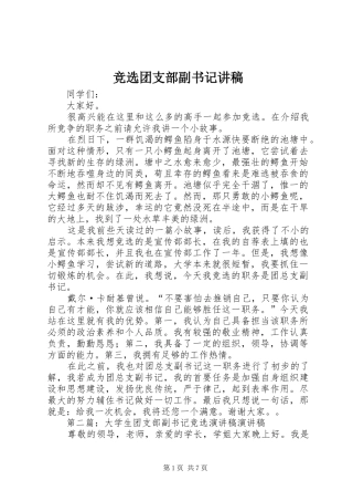 竞选团支部副书记讲稿