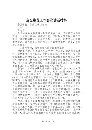 全区维稳工作会议讲话材料