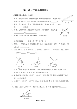 2013至2014学年度_北师大八年级数学_第一章《三角形的证明》测试题