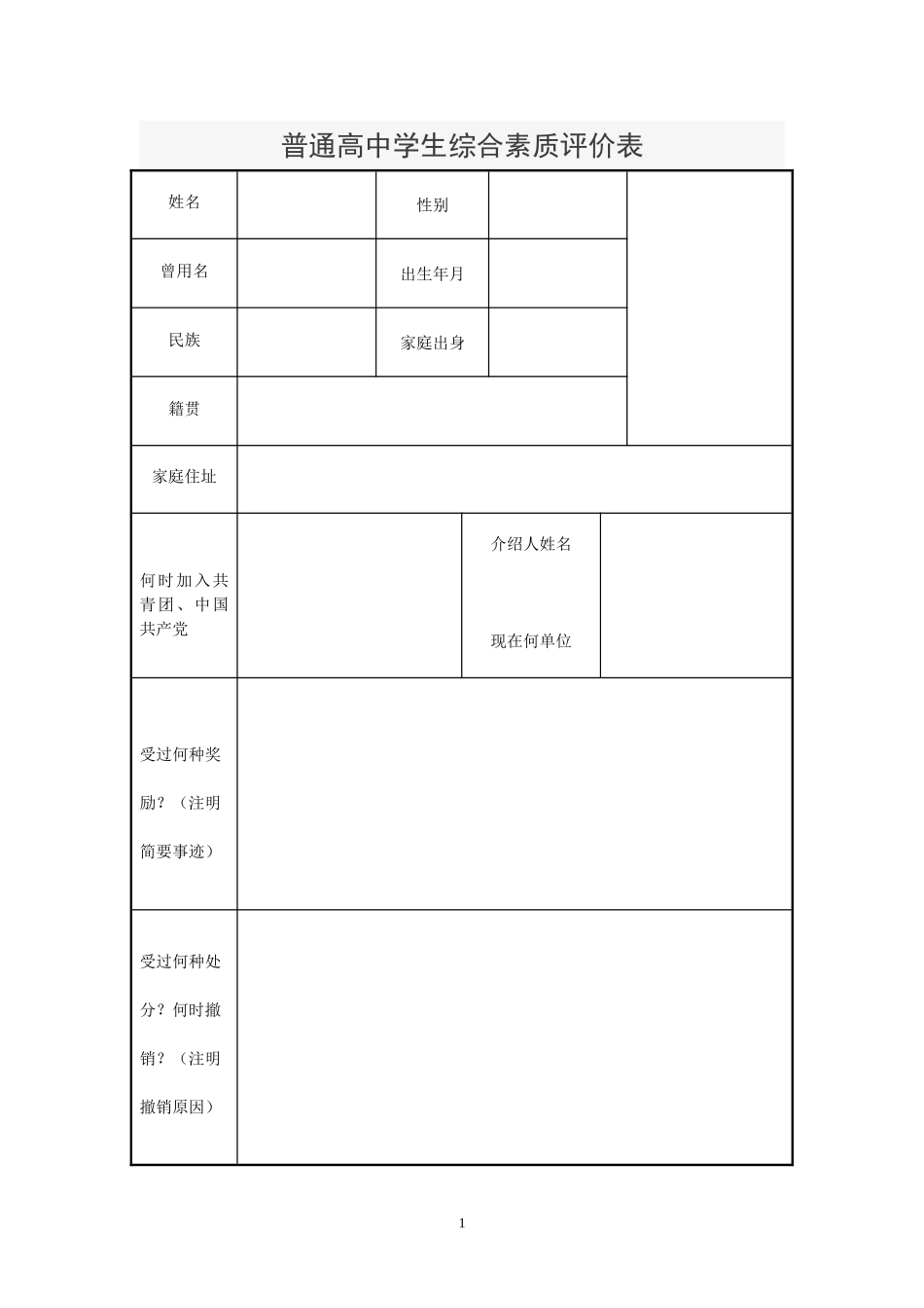 普通高中学生综合素质评价表_第1页