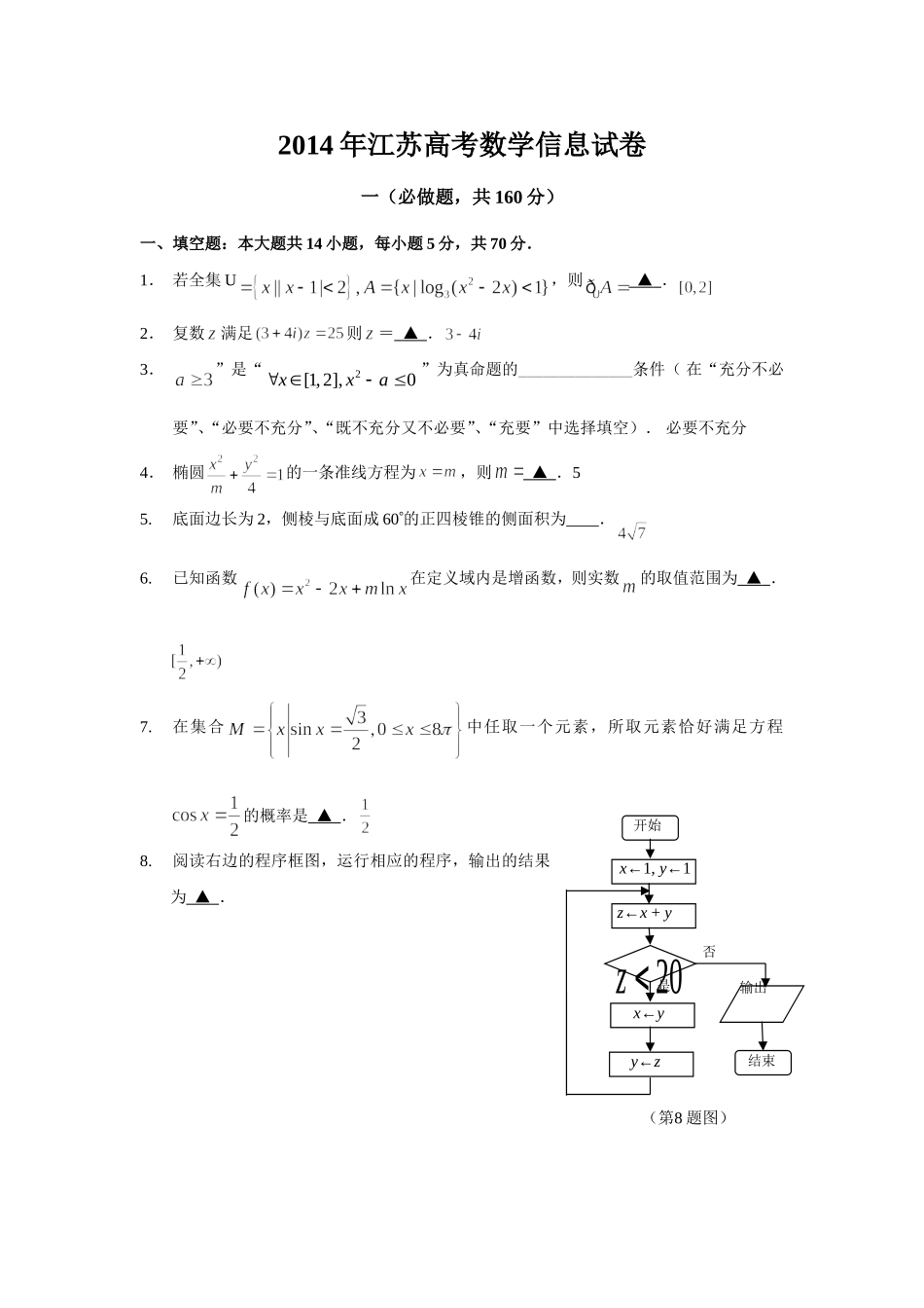 2014年江苏高考数学信息试1_第1页