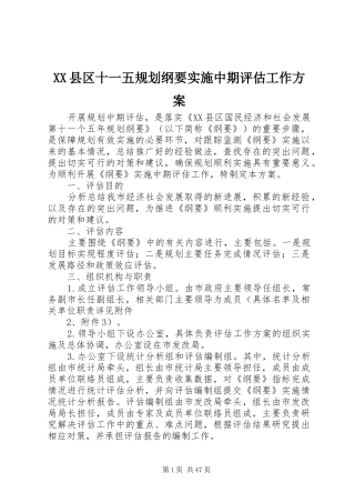 XX县区十一五规划纲要实施中期评估工作方案