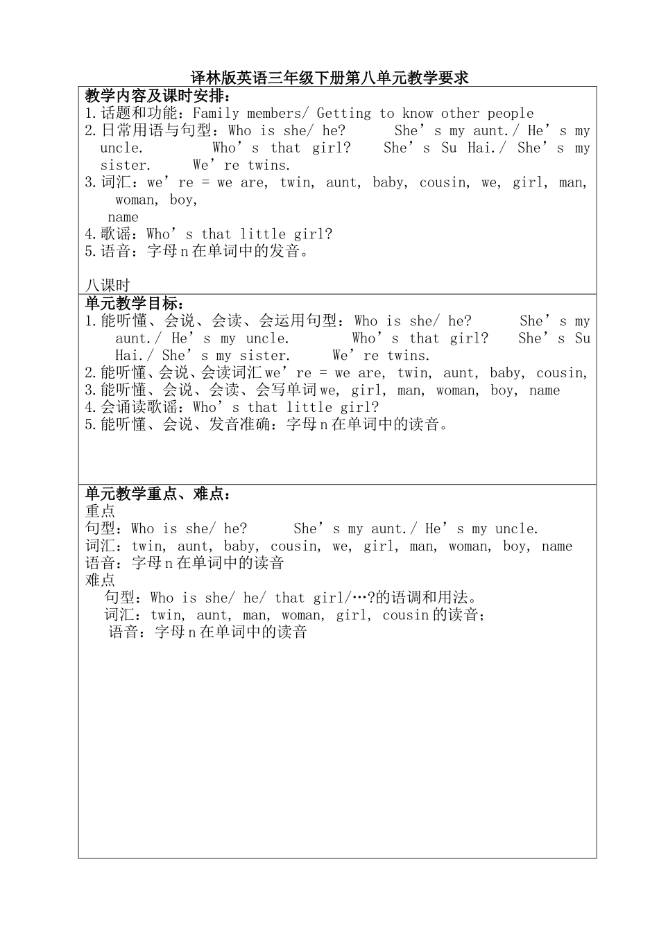 新教材译林版英语三年级下册第八单元教案_第1页