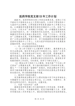 医药学院党支部XX年工作计划