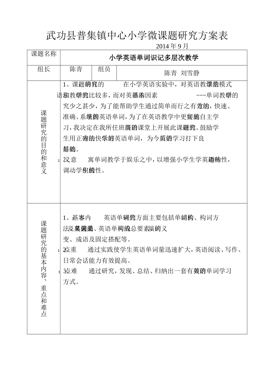 普集镇中心小学英语微课题研究方案_第1页