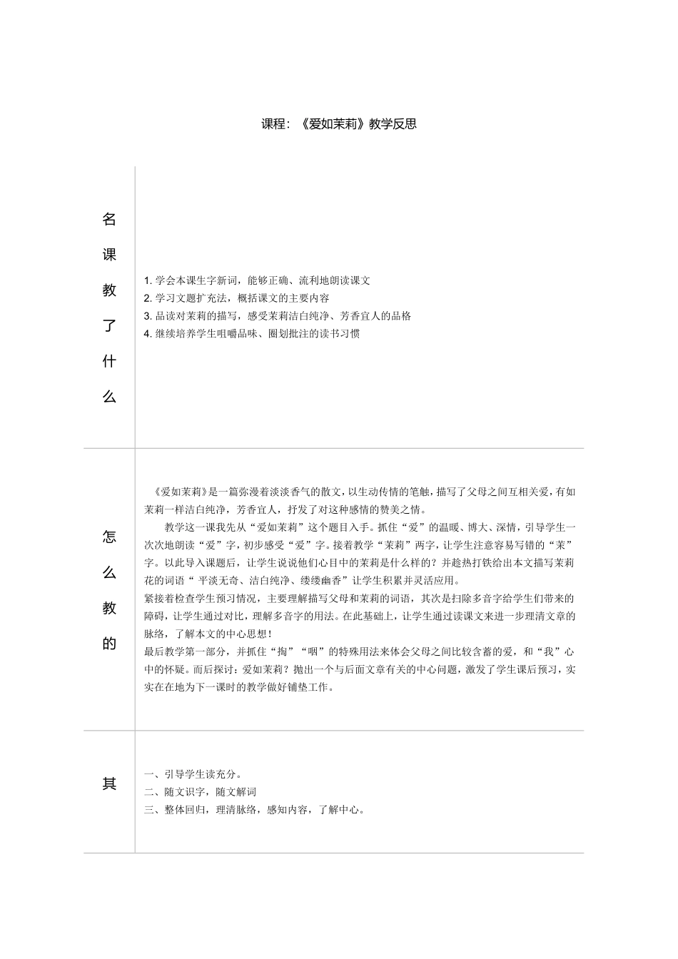 《爱如茉莉》教学反思 (2)_第1页