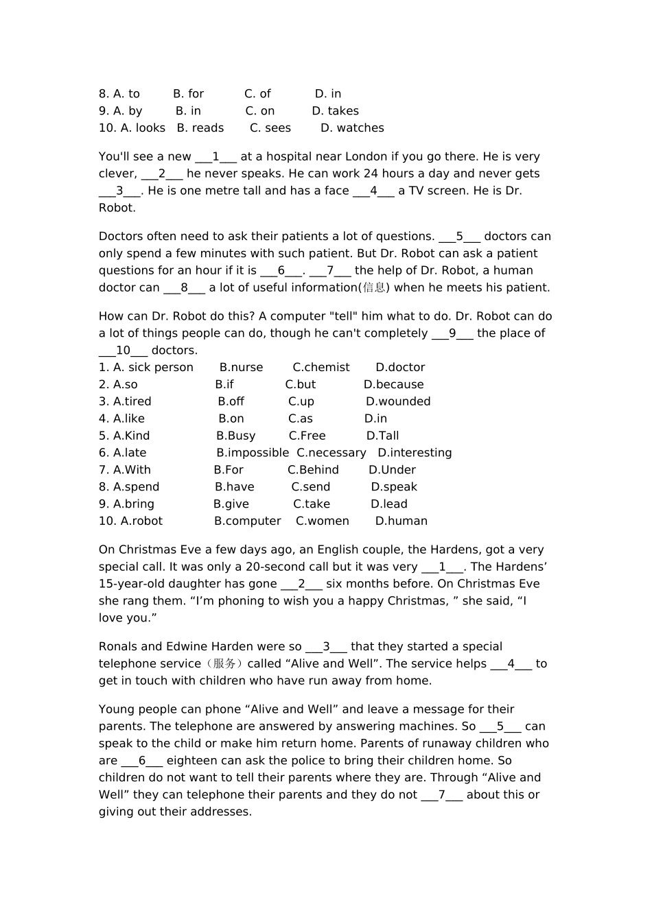 六年级完型练习_第3页