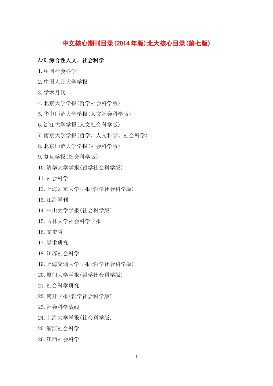 中文核心期刊目录(2017年版)北大核心目录(第七版)_第1页
