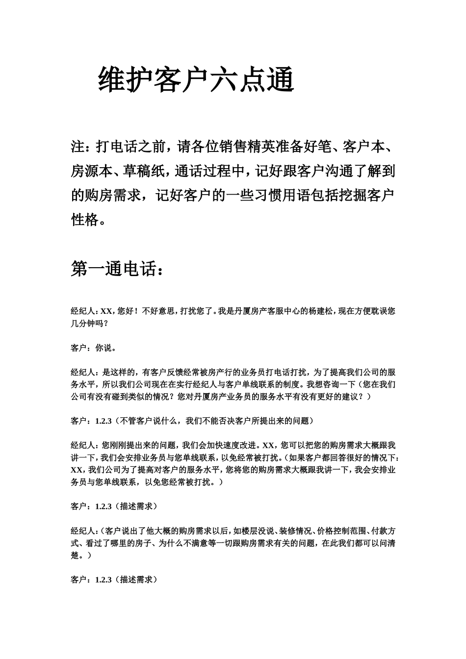 房产中介维护客户六点通及话术_第1页