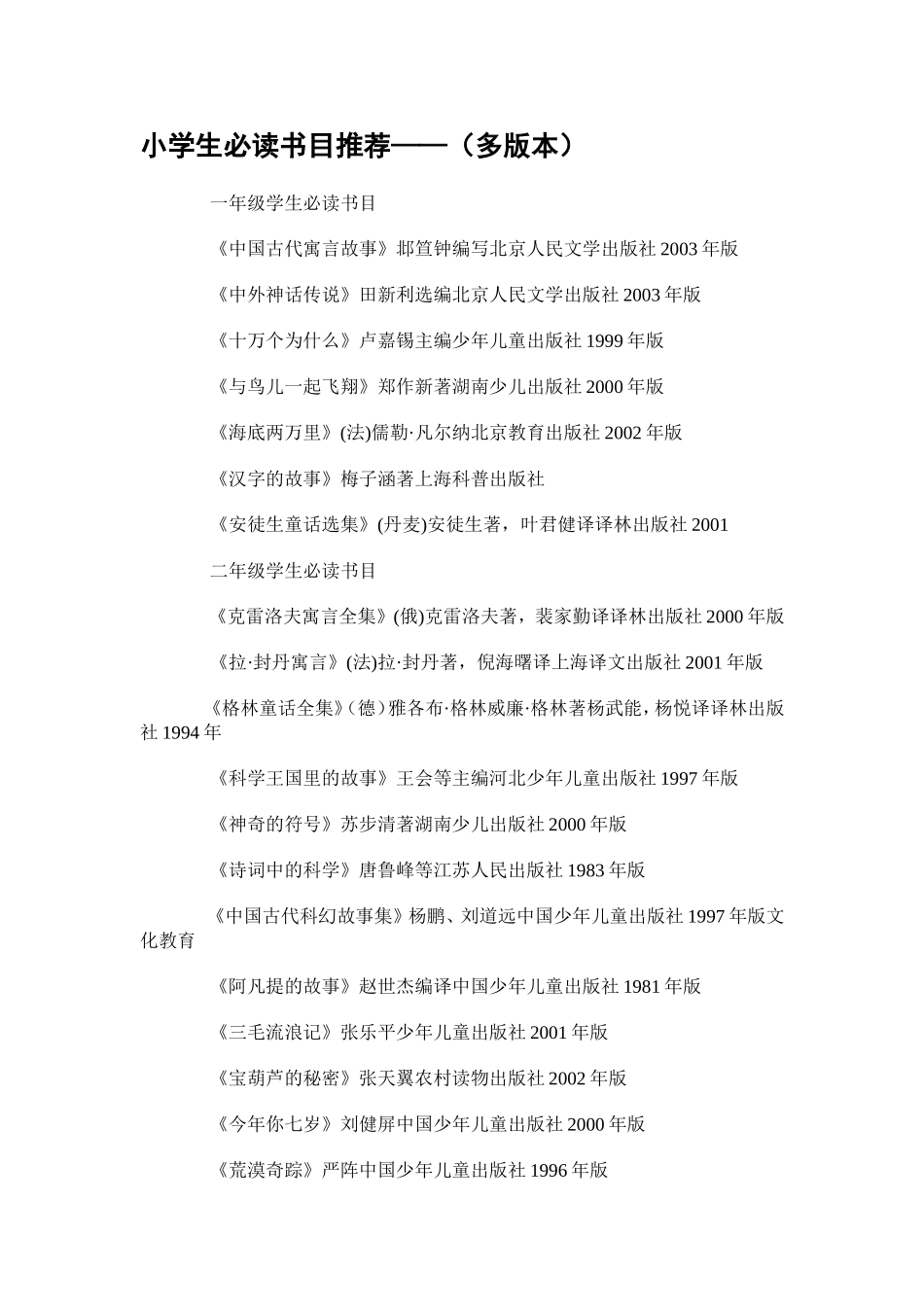 推荐小学生阅读的书目_第1页