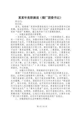 某某年竞职演说（烟厂团委书记）