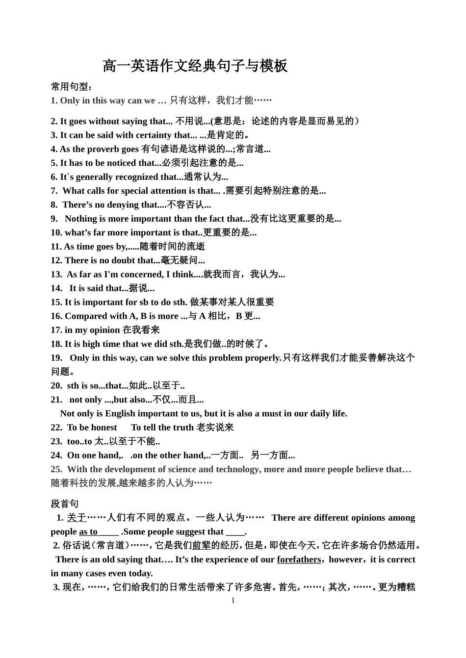 英语作文万能句子及模板_第1页