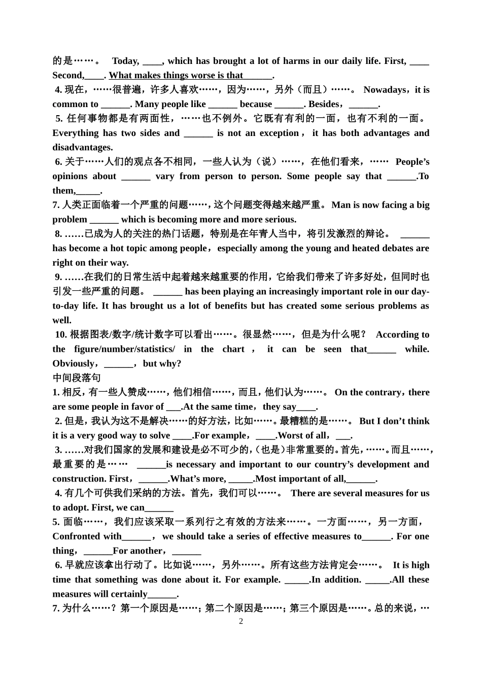 英语作文万能句子及模板_第2页