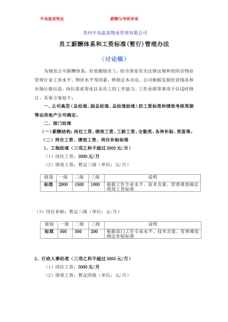 员工薪酬体系和工资标准(暂行)管理办法