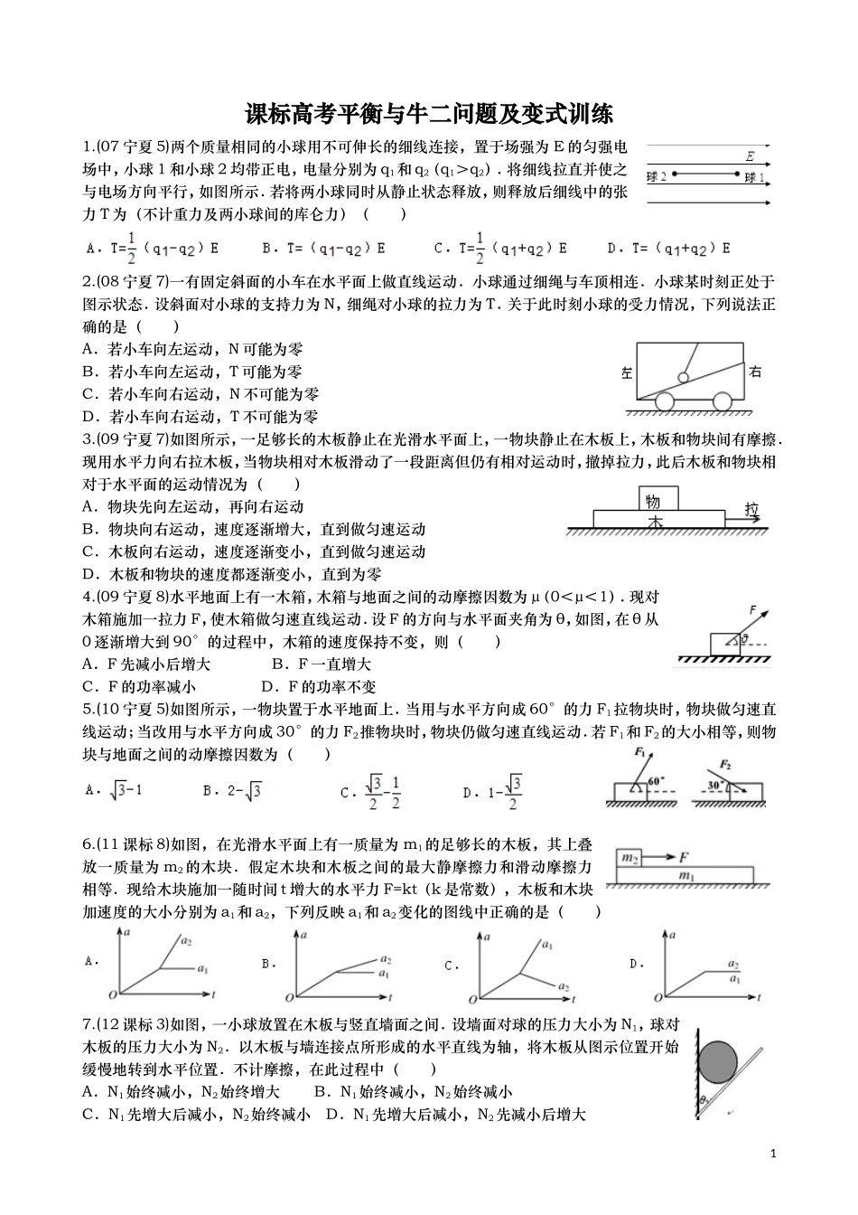 课标高考平衡与牛二问题及变式训练(DOC)_第1页