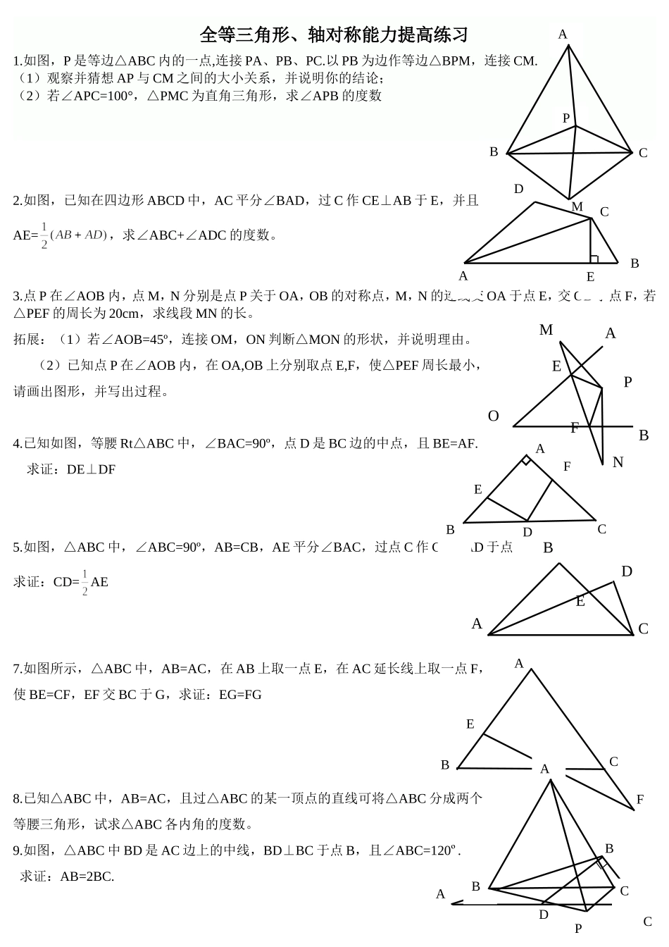全等三角形、轴对称能力提高练习_第1页