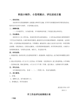 科技小制作评比活动方案15年5月