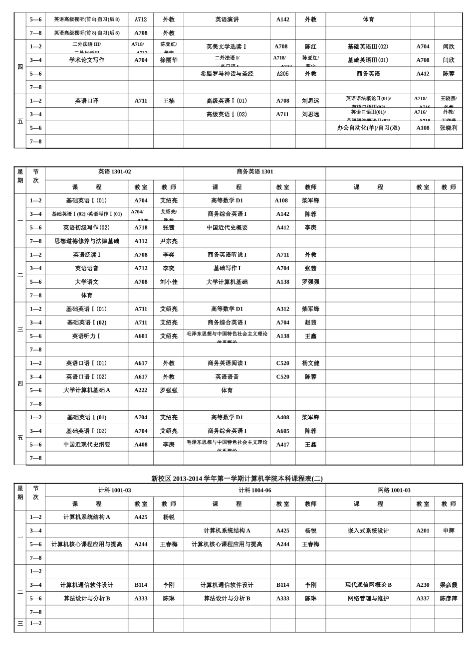 西安邮电大学新校区2013-2014-01学期课表_第2页