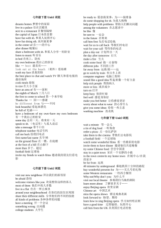 七年级下册+Unit1-8+词组